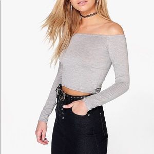 Long Sleeve Bardot Crop Top